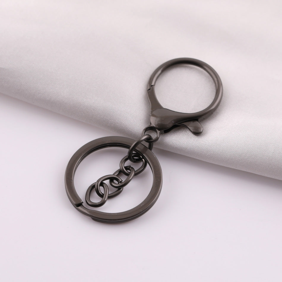 Round lobster clasp three-piece set with four-section chain, DIY hardware metal figure keychain accessories, 8-shaped chain keyring