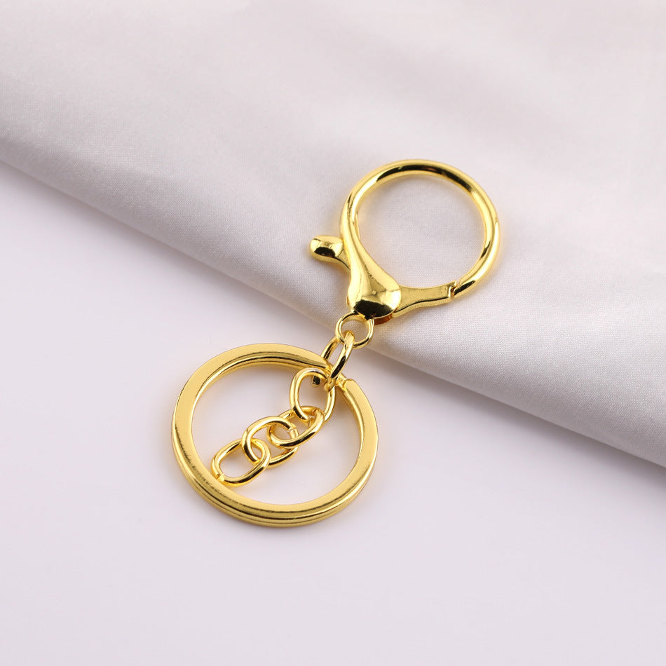 Round lobster clasp three-piece set with four-section chain, DIY hardware metal figure keychain accessories, 8-shaped chain keyring