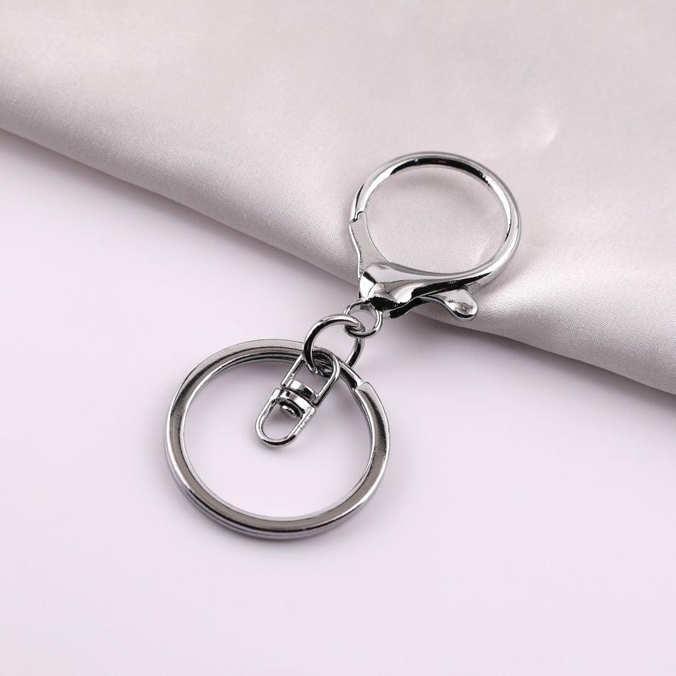Round lobster clasp three-piece set with four-section chain, DIY hardware metal figure keychain accessories, 8-shaped chain keyring