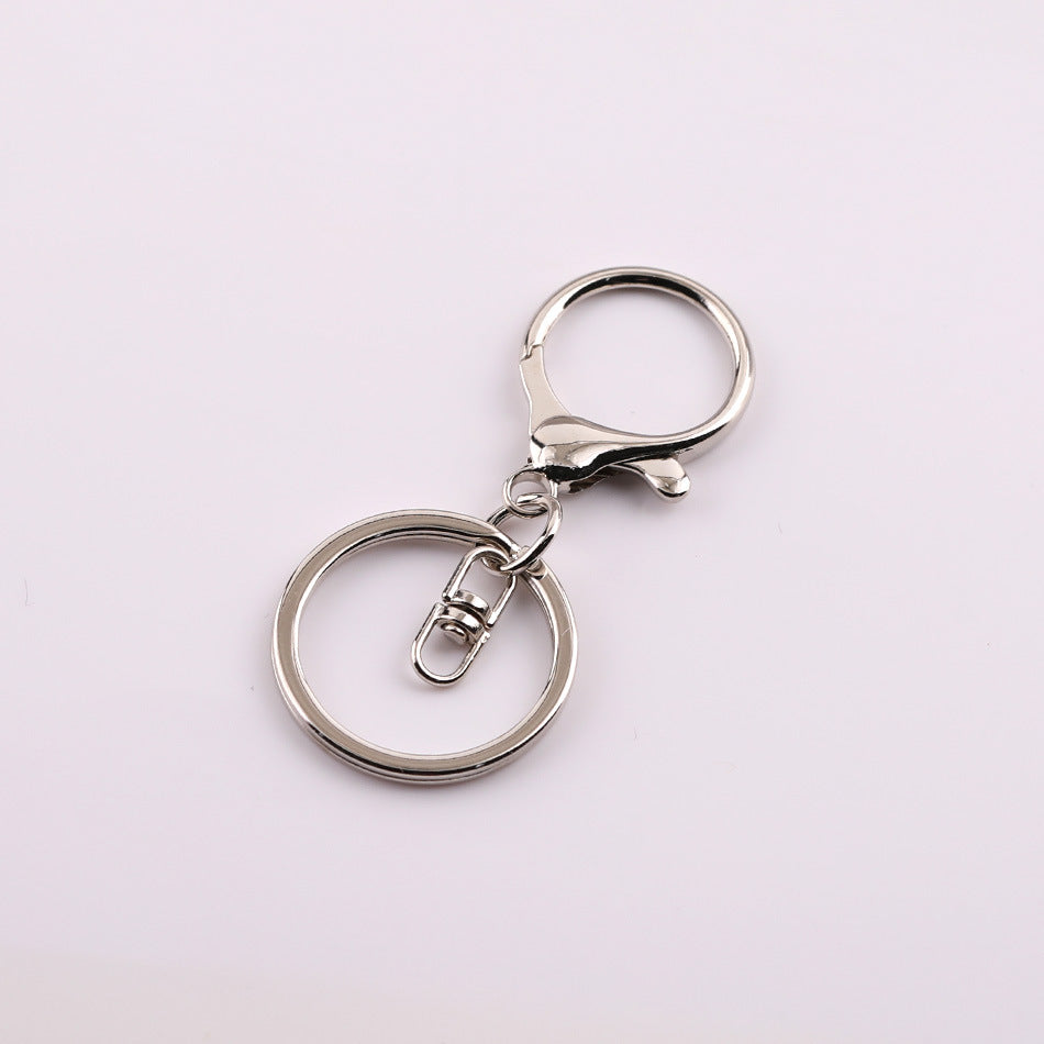 Round lobster clasp three-piece set with four-section chain, DIY hardware metal figure keychain accessories, 8-shaped chain keyring