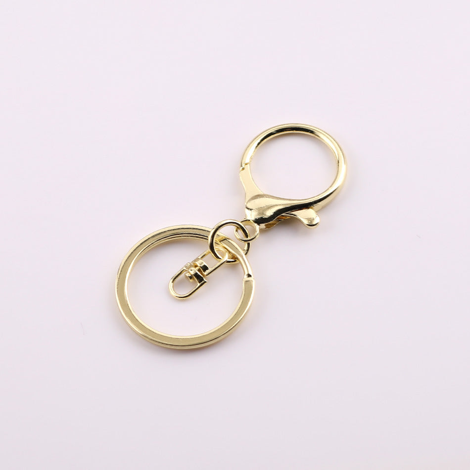 Round lobster clasp three-piece set with four-section chain, DIY hardware metal figure keychain accessories, 8-shaped chain keyring
