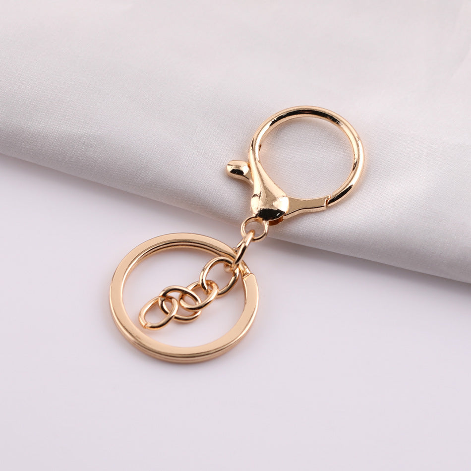 Round lobster clasp three-piece set with four-section chain, DIY hardware metal figure keychain accessories, 8-shaped chain keyring