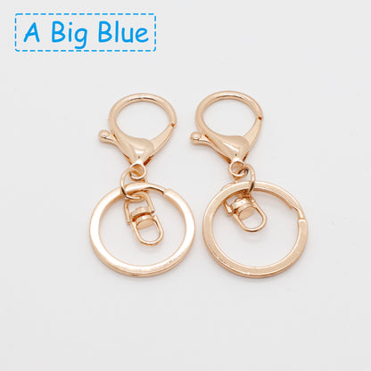 Round lobster clasp three-piece set with four-section chain, DIY hardware metal figure keychain accessories, 8-shaped chain keyring