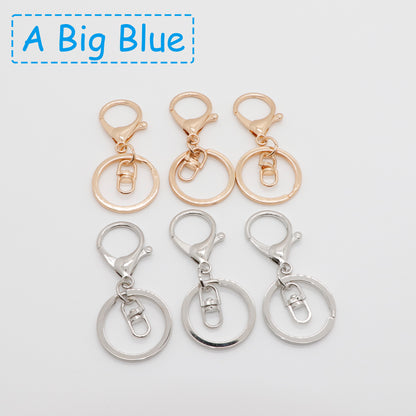 Round lobster clasp three-piece set with four-section chain, DIY hardware metal figure keychain accessories, 8-shaped chain keyring