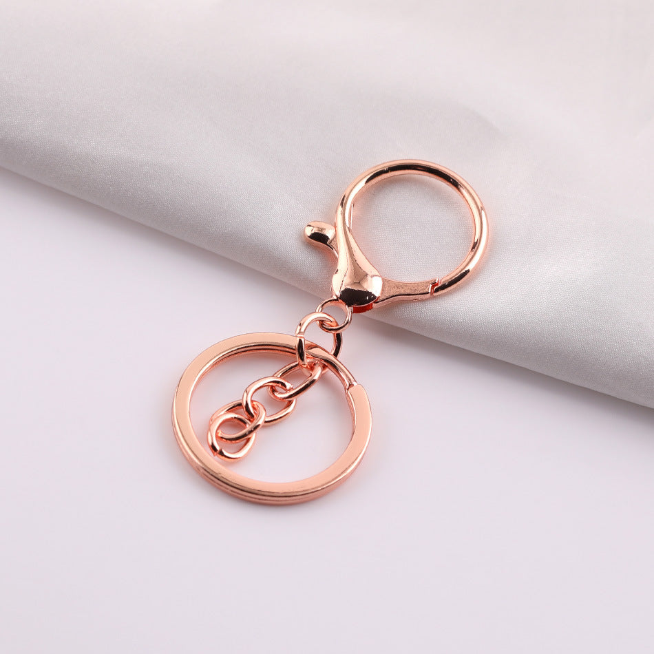 Round lobster clasp three-piece set with four-section chain, DIY hardware metal figure keychain accessories, 8-shaped chain keyring