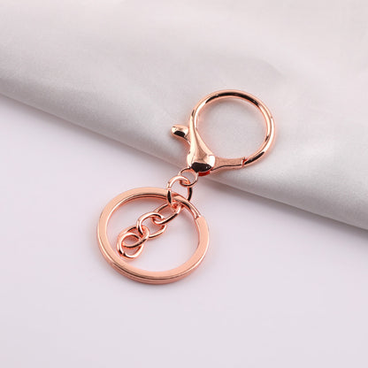 Round lobster clasp three-piece set with four-section chain, DIY hardware metal figure keychain accessories, 8-shaped chain keyring