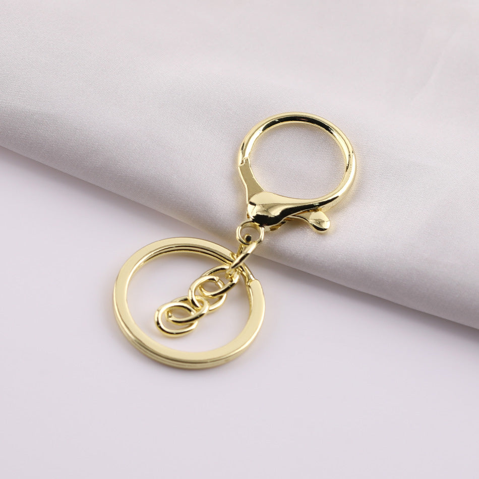 Round lobster clasp three-piece set with four-section chain, DIY hardware metal figure keychain accessories, 8-shaped chain keyring